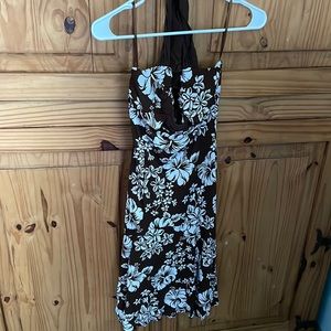 MICHAEL MICHAEL KORS Brown & White Flower Print Summer Dress 10 (RUNS SMALL)